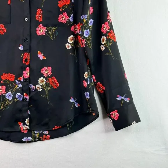 Express The Portofino Shirt Slim Fit Floral Long Sleeve Blouse Black Red Small - Picture 5 of 13